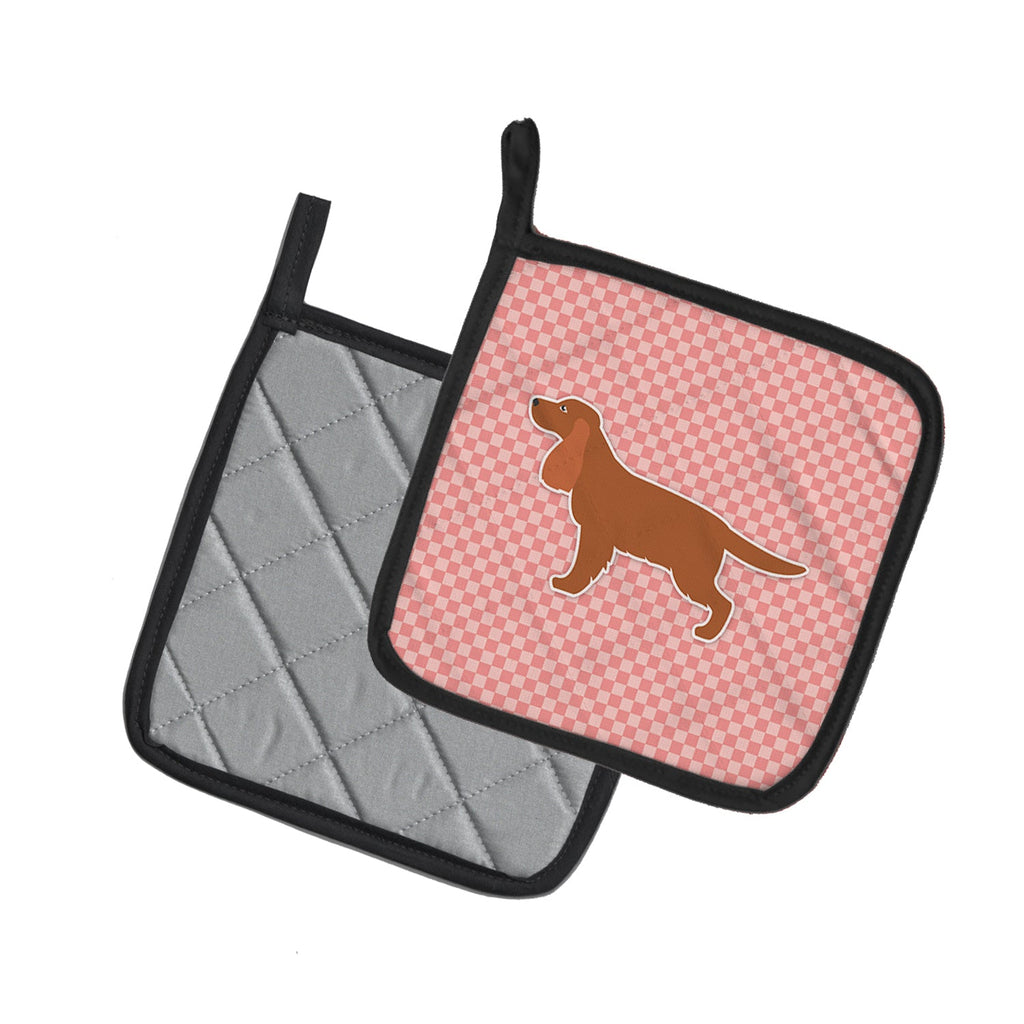 English Cocker Spaniel Checkerboard Pink Pot Holder Set of 2 Heat Resistant Quilted Hot Pads 7.5 x 7.5 Inch, Insulated Kitchen Trivets for Cooking & Baking