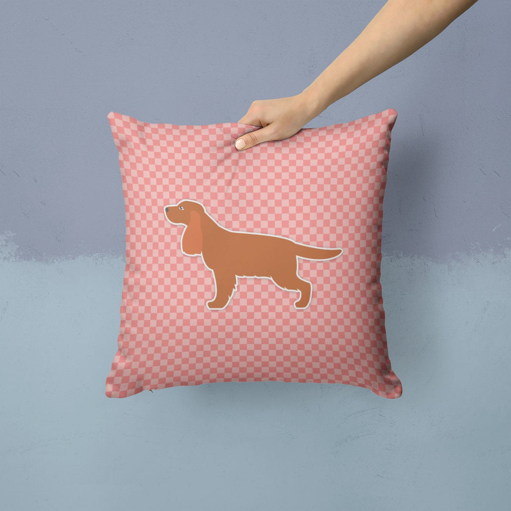 English Cocker Spaniel Checkerboard Pink Decorative Throw Pillow 14x14 Indoor Outdoor Accent Cushion, Fabric Cover with Insert for Sofa, Bed, Porch & Living Room