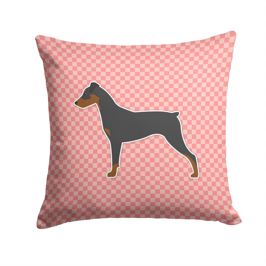 German Pinscher Checkerboard Pink Decorative Throw Pillow 14x14 Indoor Outdoor Accent Cushion, Fabric Cover with Insert for Sofa, Bed, Porch & Living Room