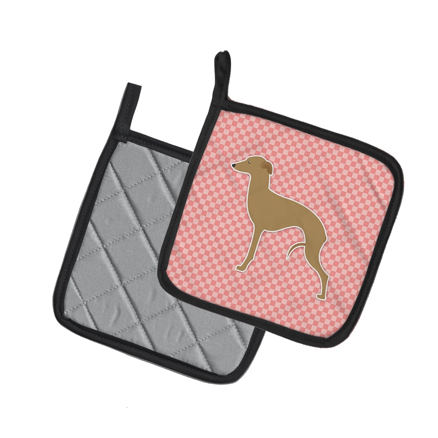 Italian Greyhound Checkerboard Pink Pot Holder Set of 2 Heat Resistant Quilted Hot Pads 7.5 x 7.5 Inch, Insulated Kitchen Trivets for Cooking & Baking