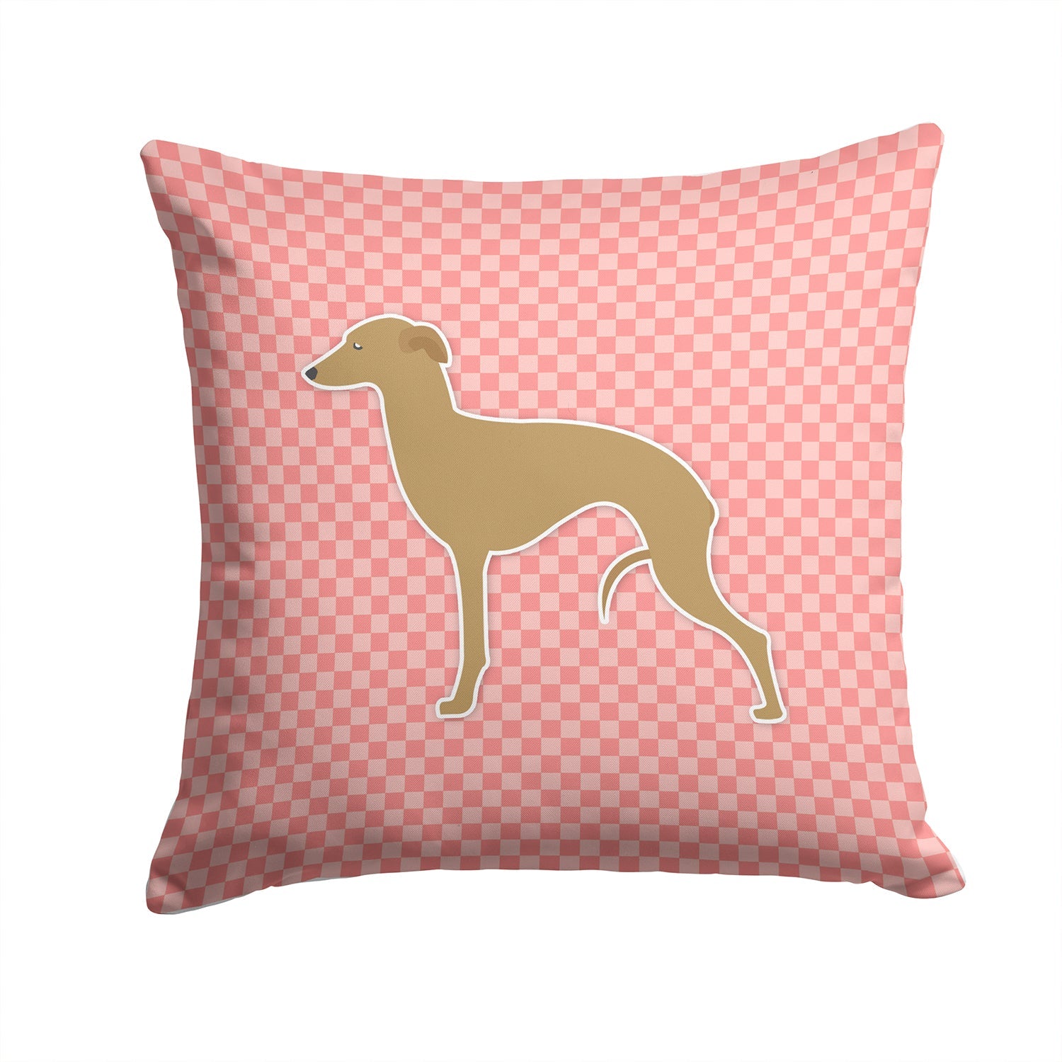 Italian Greyhound Checkerboard Pink Decorative Throw Pillow 14x14 Indoor Outdoor Accent Cushion, Fabric Cover with Insert for Sofa, Bed, Porch & Living Room