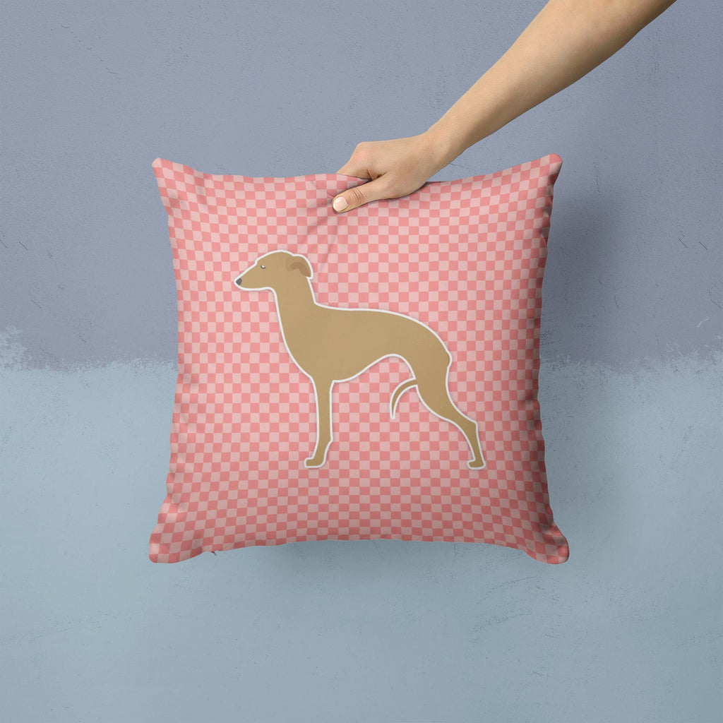 Italian Greyhound Checkerboard Pink Decorative Throw Pillow 14x14 Indoor Outdoor Accent Cushion, Fabric Cover with Insert for Sofa, Bed, Porch & Living Room