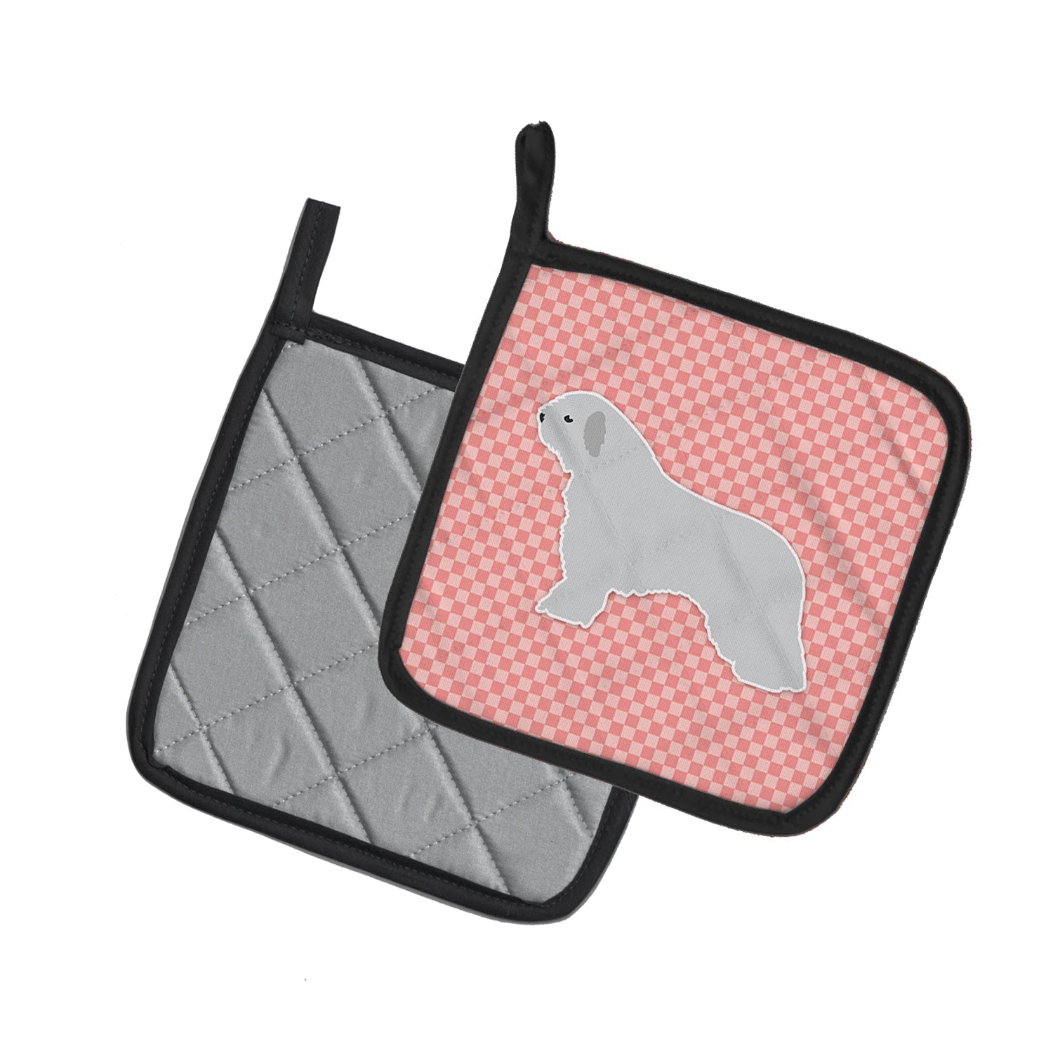 Spanish Water Dog Checkerboard Pink Pot Holder Set of 2 Heat Resistant Quilted Hot Pads 7.5 x 7.5 Inch, Insulated Kitchen Trivets for Cooking & Baking