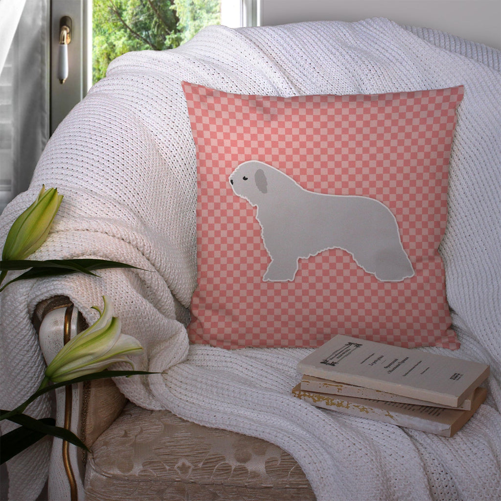 Spanish Water Dog Checkerboard Pink Decorative Throw Pillow 14x14 Indoor Outdoor Accent Cushion, Fabric Cover with Insert for Sofa, Bed, Porch & Living Room