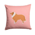 Collie Checkerboard Pink Decorative Throw Pillow 14x14 Indoor Outdoor Accent Cushion, Fabric Cover with Insert for Sofa, Bed, Porch & Living Room
