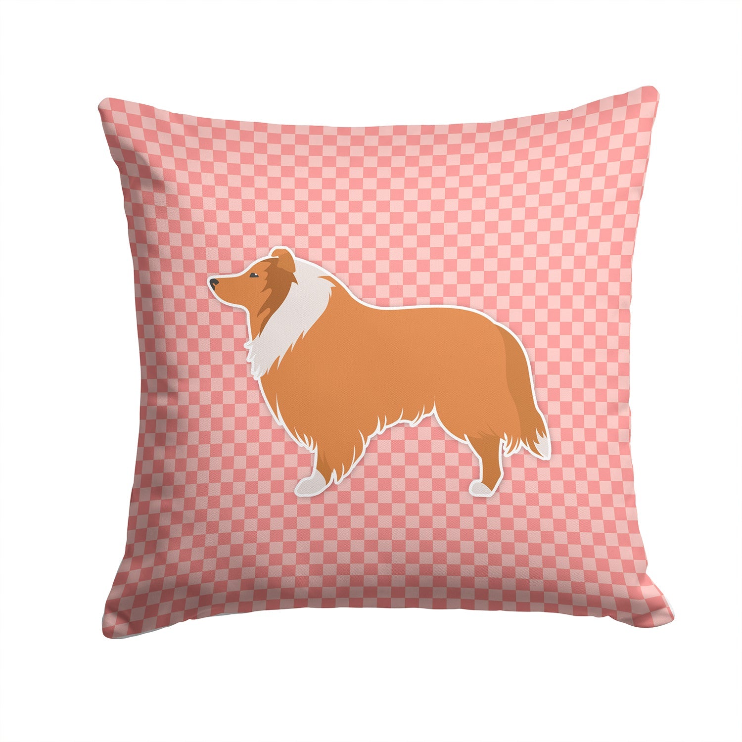 Collie Checkerboard Pink Decorative Throw Pillow 14x14 Indoor Outdoor Accent Cushion, Fabric Cover with Insert for Sofa, Bed, Porch & Living Room