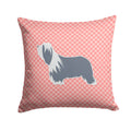 Bearded Collie Checkerboard Pink Decorative Throw Pillow 14x14 Indoor Outdoor Accent Cushion, Fabric Cover with Insert for Sofa, Bed, Porch & Living Room