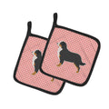 Bernese Mountain Dog Checkerboard Pink Pot Holder Set of 2 Heat Resistant Quilted Hot Pads 7.5 x 7.5 Inch, Insulated Kitchen Trivets for Cooking & Baking