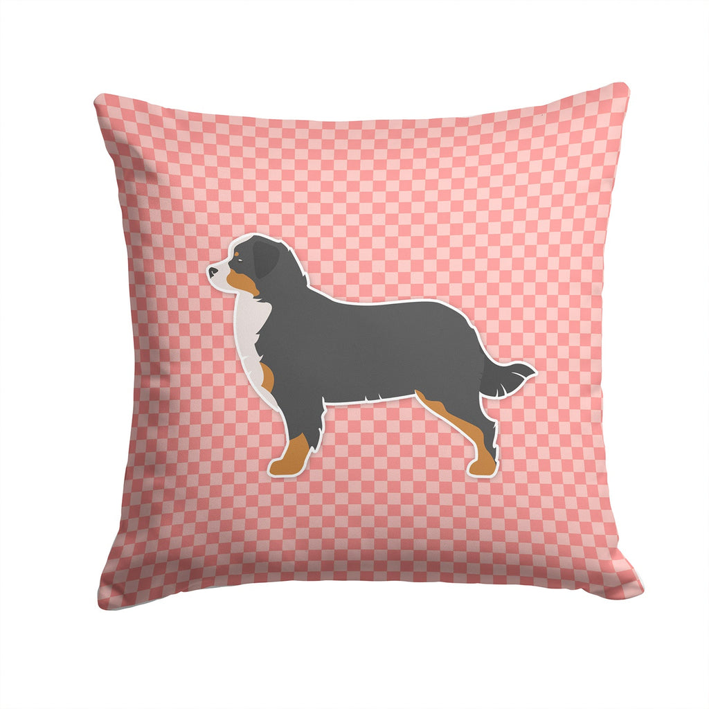 Bernese Mountain Dog Checkerboard Pink Decorative Throw Pillow 14x14 Indoor Outdoor Accent Cushion, Fabric Cover with Insert for Sofa, Bed, Porch & Living Room