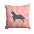 Bernese Mountain Dog Checkerboard Pink Decorative Throw Pillow 14x14 Indoor Outdoor Accent Cushion, Fabric Cover with Insert for Sofa, Bed, Porch & Living Room