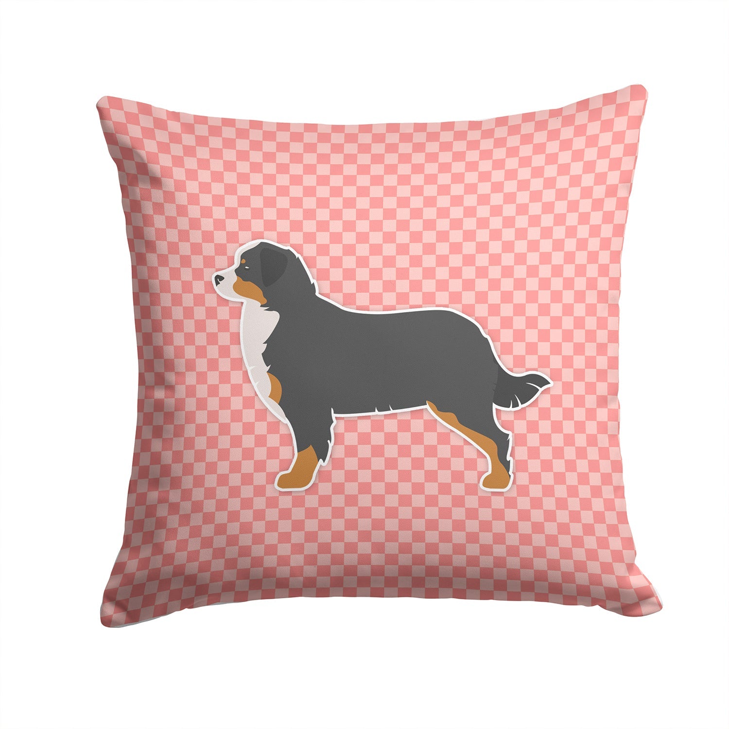 Bernese Mountain Dog Checkerboard Pink Decorative Throw Pillow 14x14 Indoor Outdoor Accent Cushion, Fabric Cover with Insert for Sofa, Bed, Porch & Living Room