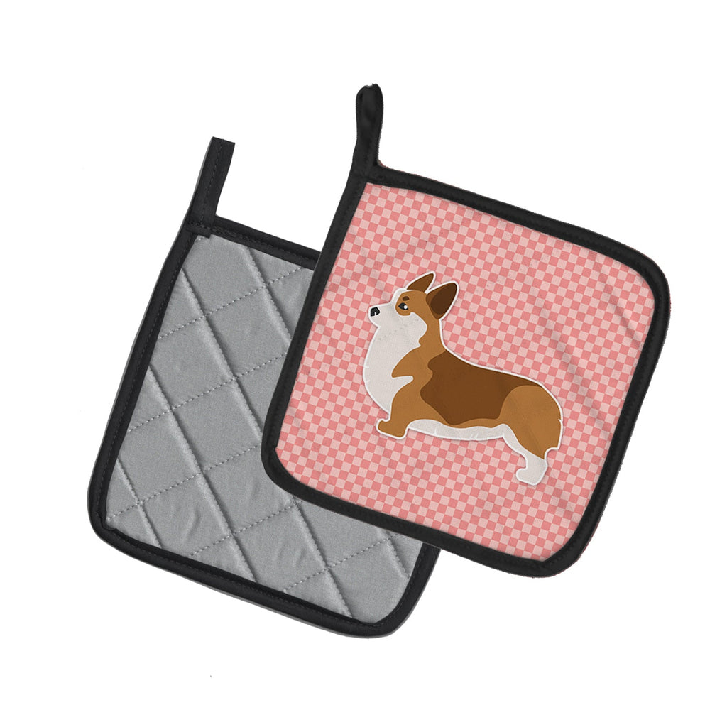 Corgi Checkerboard Pink Pot Holder Set of 2 Heat Resistant Quilted Hot Pads 7.5 x 7.5 Inch, Insulated Kitchen Trivets for Cooking & Baking