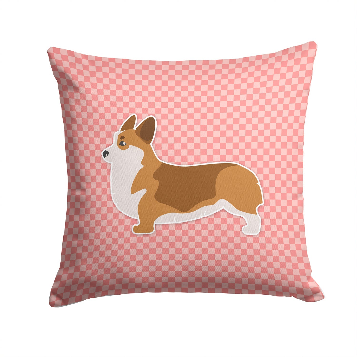 Corgi Checkerboard Pink Decorative Throw Pillow 14x14 Indoor Outdoor Accent Cushion, Fabric Cover with Insert for Sofa, Bed, Porch & Living Room
