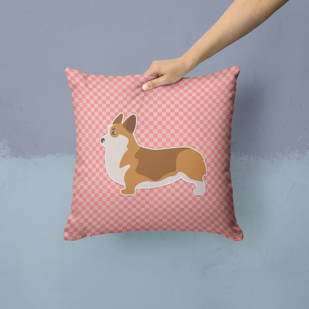 Corgi Checkerboard Pink Decorative Throw Pillow 14x14 Indoor Outdoor Accent Cushion, Fabric Cover with Insert for Sofa, Bed, Porch & Living Room