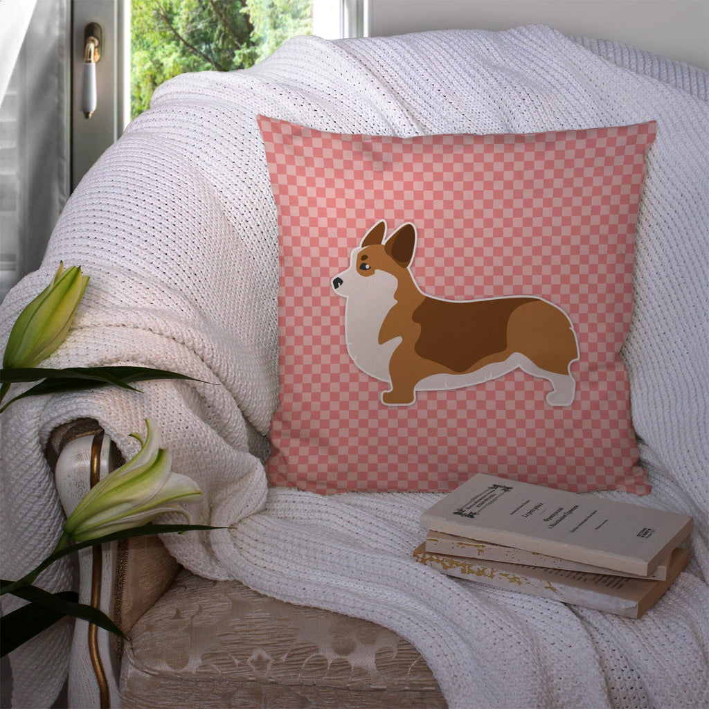 Corgi Checkerboard Pink Decorative Throw Pillow 14x14 Indoor Outdoor Accent Cushion, Fabric Cover with Insert for Sofa, Bed, Porch & Living Room