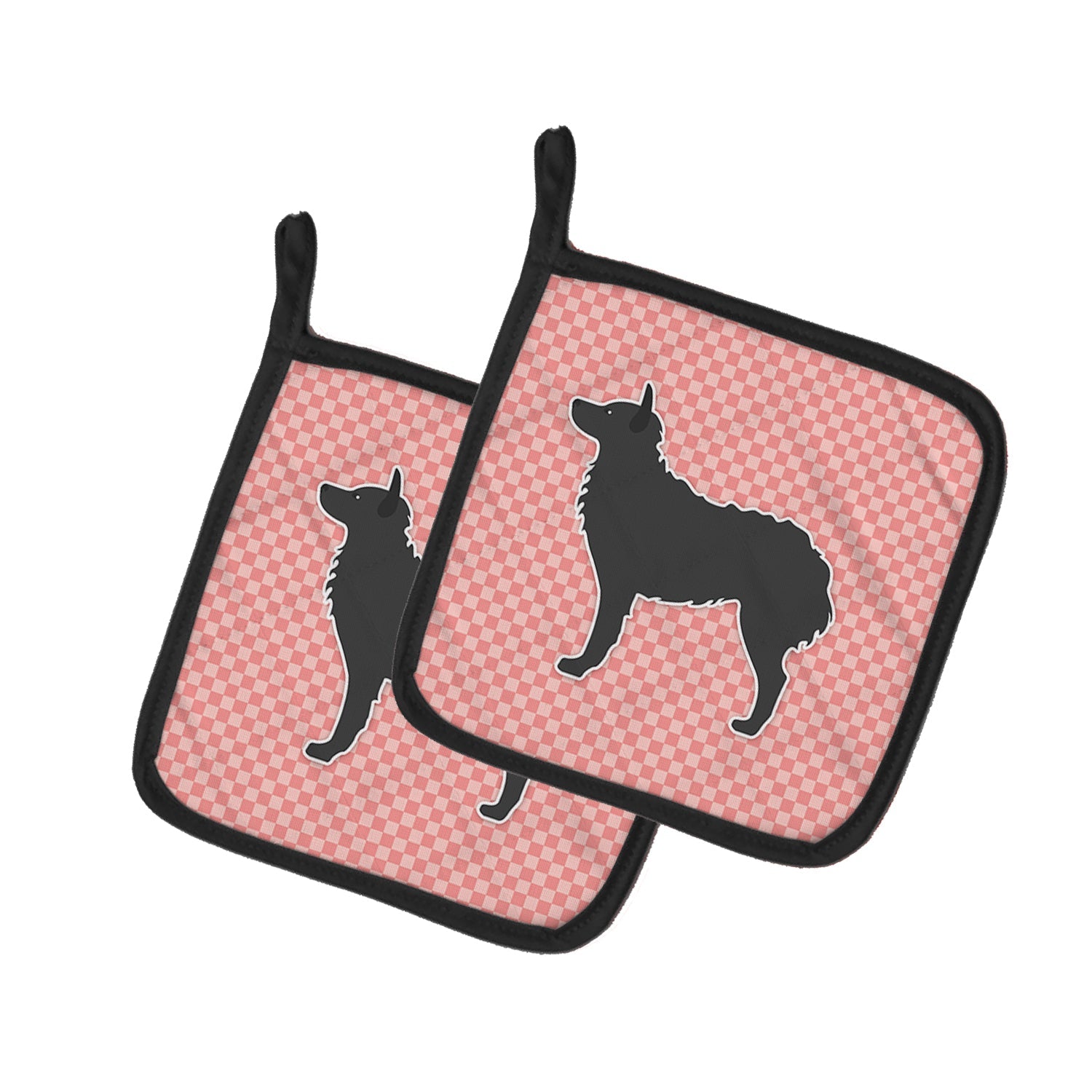 Croatian Sheepdog Checkerboard Pink Pot Holder Set of 2 Heat Resistant Quilted Hot Pads 7.5 x 7.5 Inch, Insulated Kitchen Trivets for Cooking & Baking