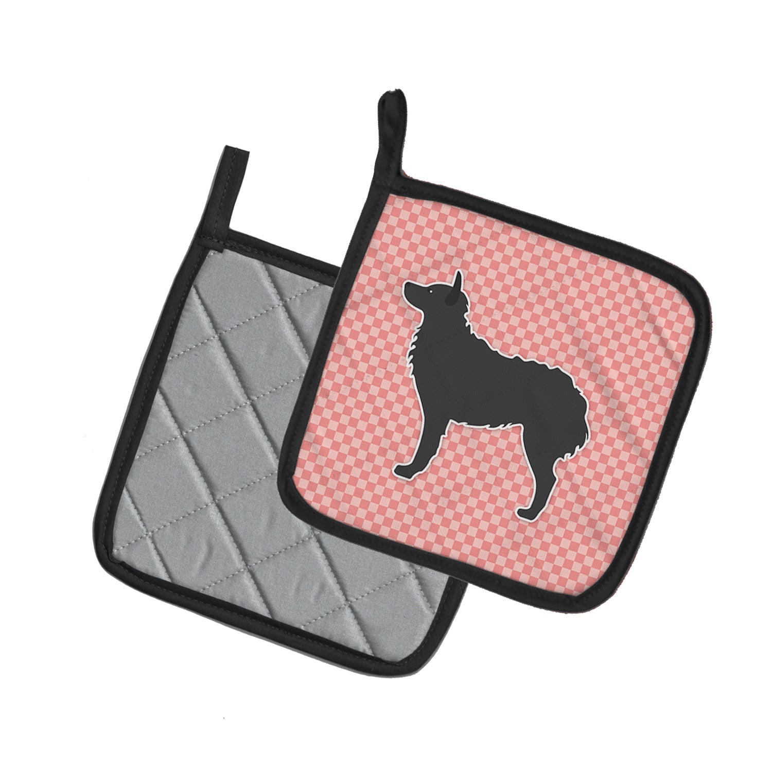 Croatian Sheepdog Checkerboard Pink Pot Holder Set of 2 Heat Resistant Quilted Hot Pads 7.5 x 7.5 Inch, Insulated Kitchen Trivets for Cooking & Baking