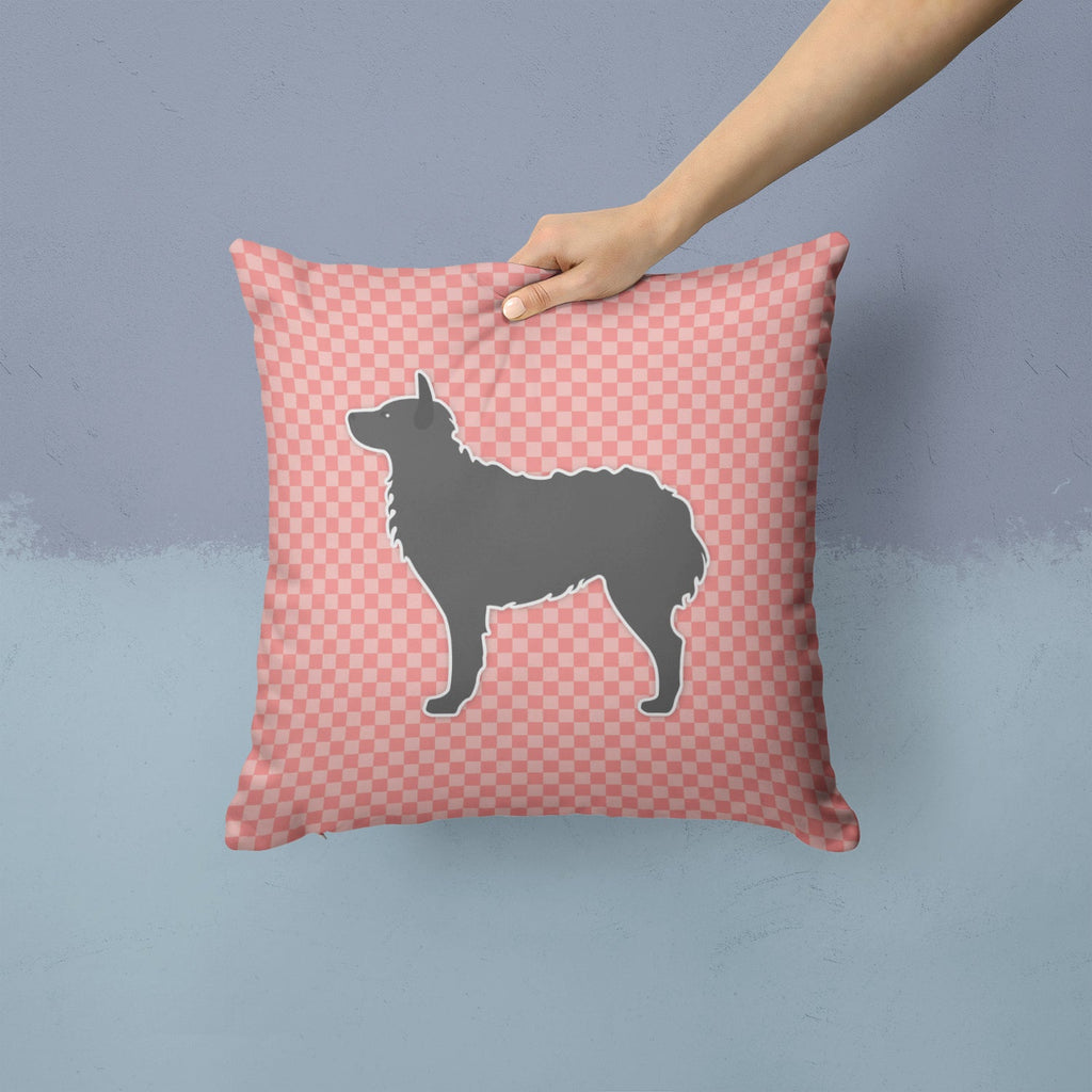 Croatian Sheepdog Checkerboard Pink Decorative Throw Pillow 14x14 Indoor Outdoor Accent Cushion, Fabric Cover with Insert for Sofa, Bed, Porch & Living Room