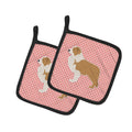 Red Border Collie Checkerboard Pink Pot Holder Set of 2 Heat Resistant Quilted Hot Pads 7.5 x 7.5 Inch, Insulated Kitchen Trivets for Cooking & Baking