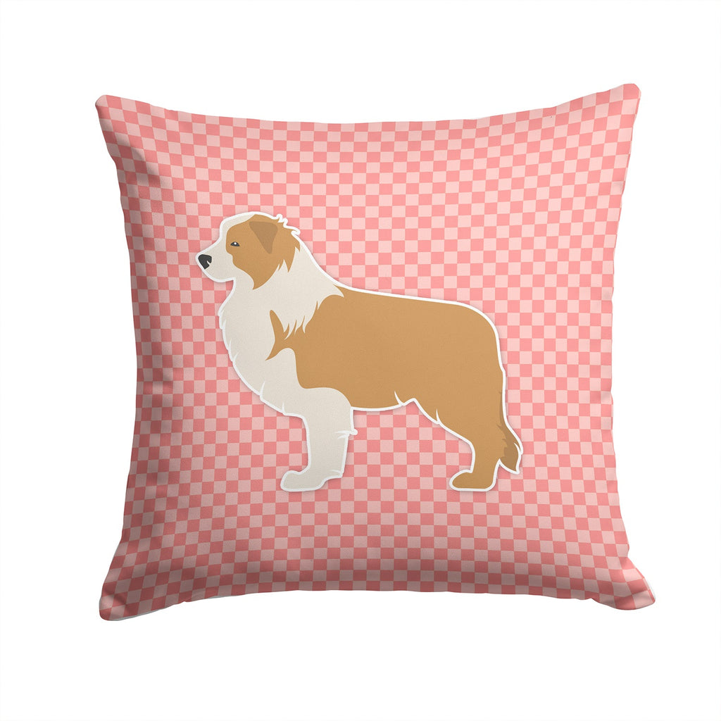 Red Border Collie Checkerboard Pink Decorative Throw Pillow 14x14 Indoor Outdoor Accent Cushion, Fabric Cover with Insert for Sofa, Bed, Porch & Living Room