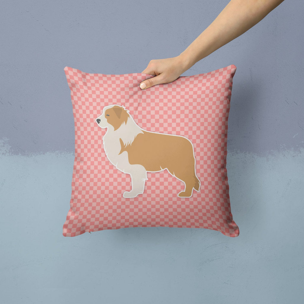 Red Border Collie Checkerboard Pink Decorative Throw Pillow 14x14 Indoor Outdoor Accent Cushion, Fabric Cover with Insert for Sofa, Bed, Porch & Living Room