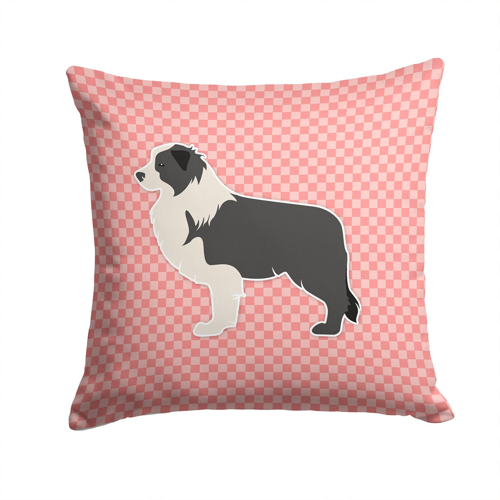 Black Border Collie Checkerboard Pink Decorative Throw Pillow 14x14 Indoor Outdoor Accent Cushion, Fabric Cover with Insert for Sofa, Bed, Porch & Living Room