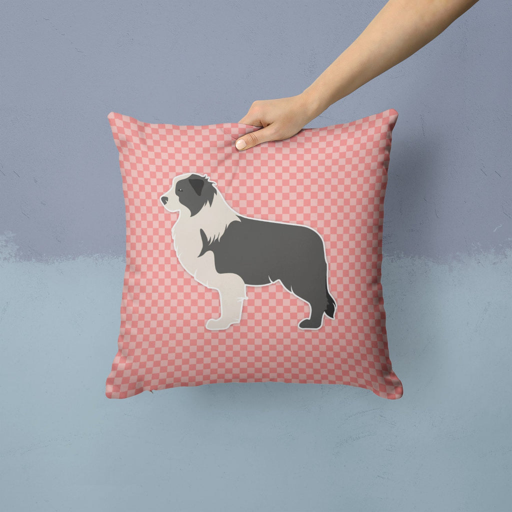 Black Border Collie Checkerboard Pink Decorative Throw Pillow 14x14 Indoor Outdoor Accent Cushion, Fabric Cover with Insert for Sofa, Bed, Porch & Living Room