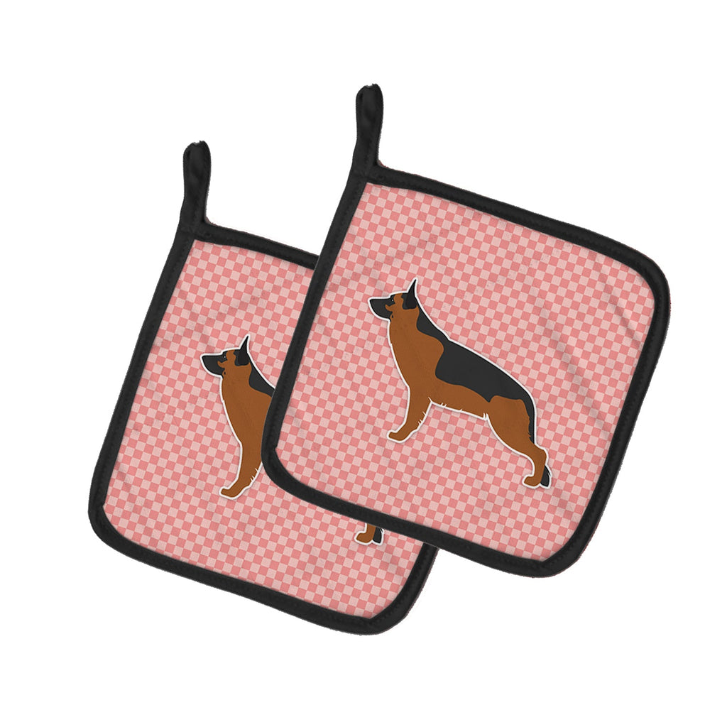 German Shepherd Checkerboard Pink Pot Holder Set of 2 Heat Resistant Quilted Hot Pads 7.5 x 7.5 Inch, Insulated Kitchen Trivets for Cooking & Baking