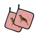 German Shepherd Checkerboard Pink Pot Holder Set of 2 Heat Resistant Quilted Hot Pads 7.5 x 7.5 Inch, Insulated Kitchen Trivets for Cooking & Baking