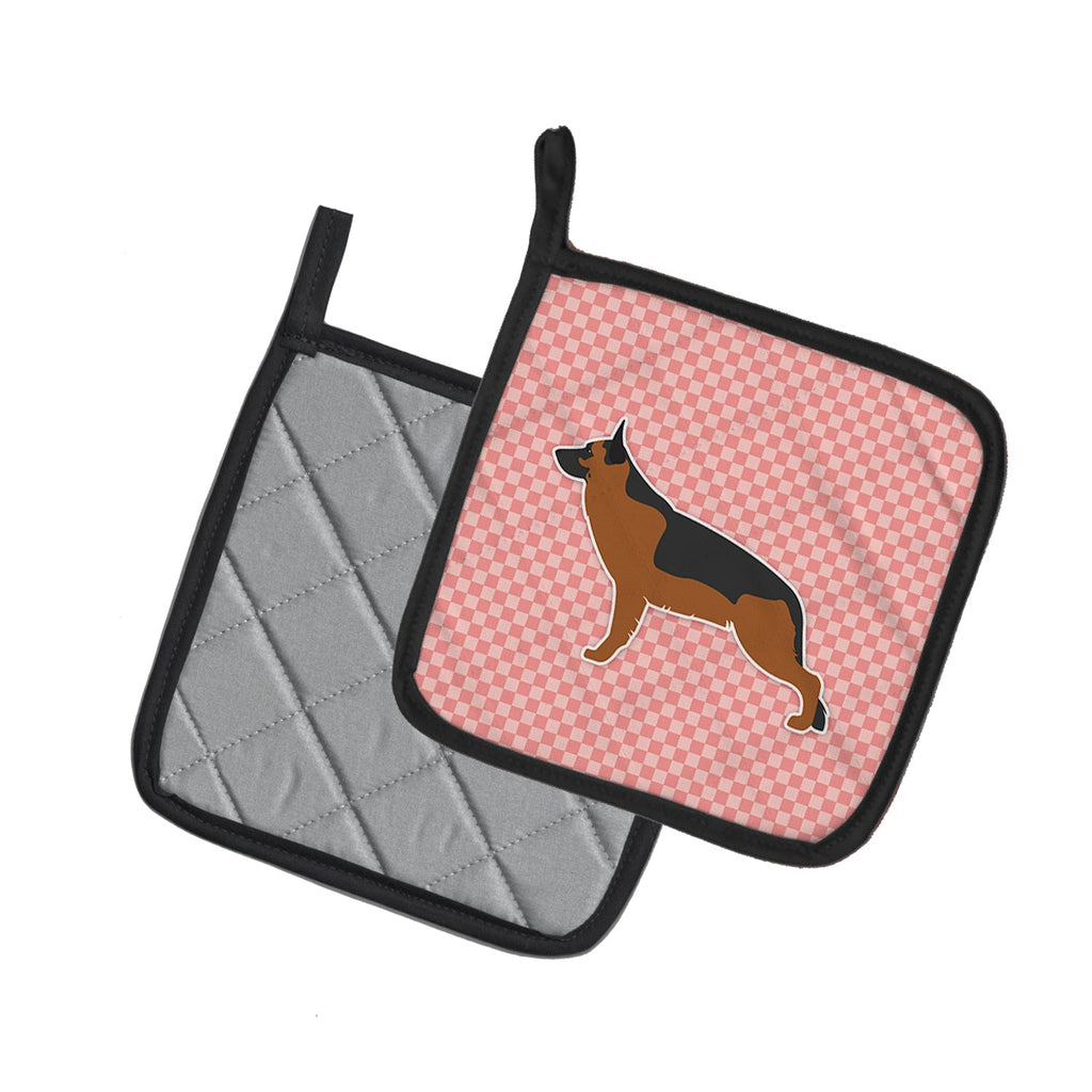 German Shepherd Checkerboard Pink Pot Holder Set of 2 Heat Resistant Quilted Hot Pads 7.5 x 7.5 Inch, Insulated Kitchen Trivets for Cooking & Baking
