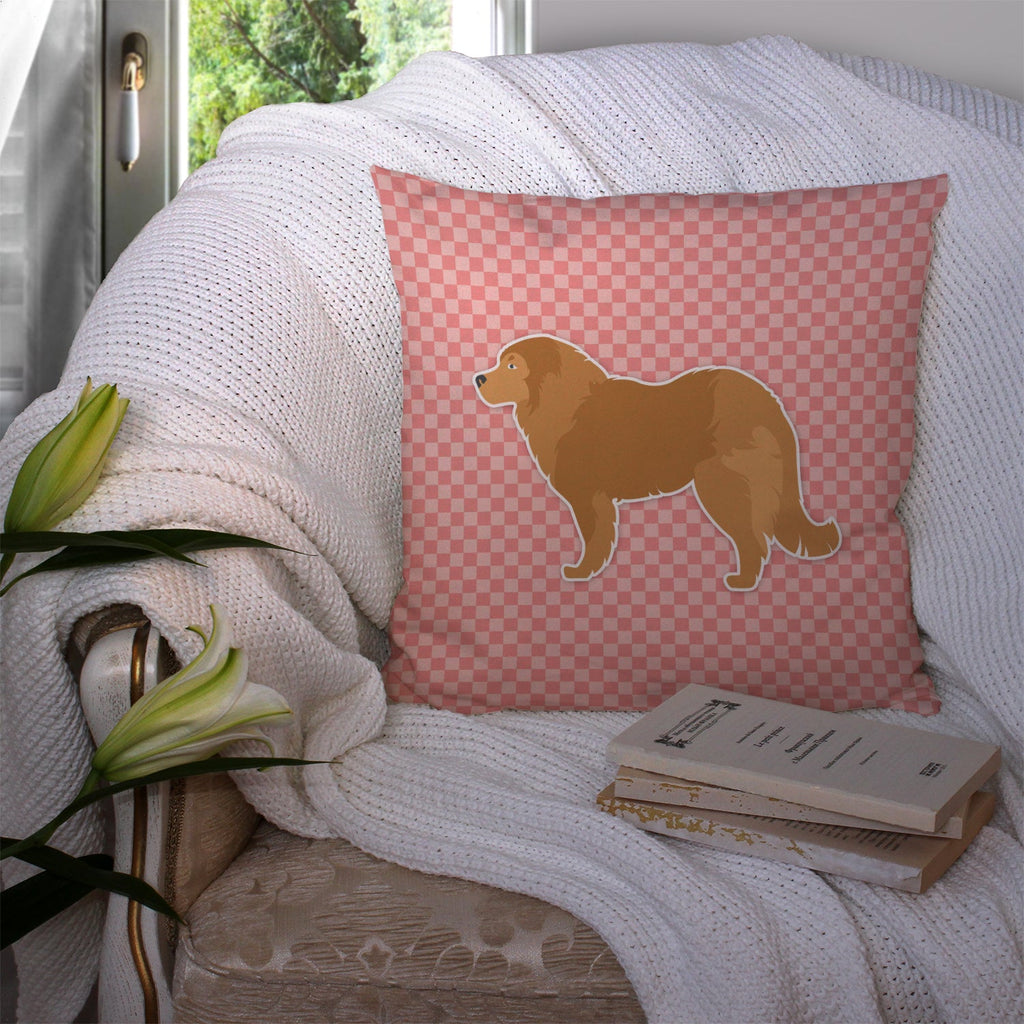 Caucasian Shepherd Dog Checkerboard Pink Decorative Throw Pillow 14x14 Indoor Outdoor Accent Cushion, Fabric Cover with Insert for Sofa, Bed, Porch & Living Room