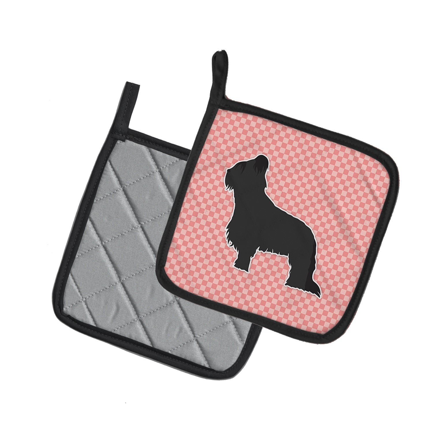Briard Checkerboard Pink Pot Holder Set of 2 Heat Resistant Quilted Hot Pads 7.5 x 7.5 Inch, Insulated Kitchen Trivets for Cooking & Baking