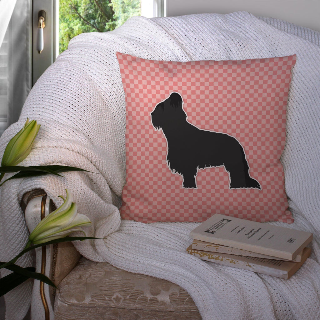 Briard Checkerboard Pink Decorative Throw Pillow 14x14 Indoor Outdoor Accent Cushion, Fabric Cover with Insert for Sofa, Bed, Porch & Living Room