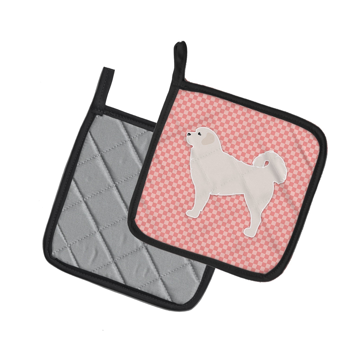 Polish Tatra Sheepdog Checkerboard Pink Pot Holder Set of 2 Heat Resistant Quilted Hot Pads 7.5 x 7.5 Inch, Insulated Kitchen Trivets for Cooking & Baking