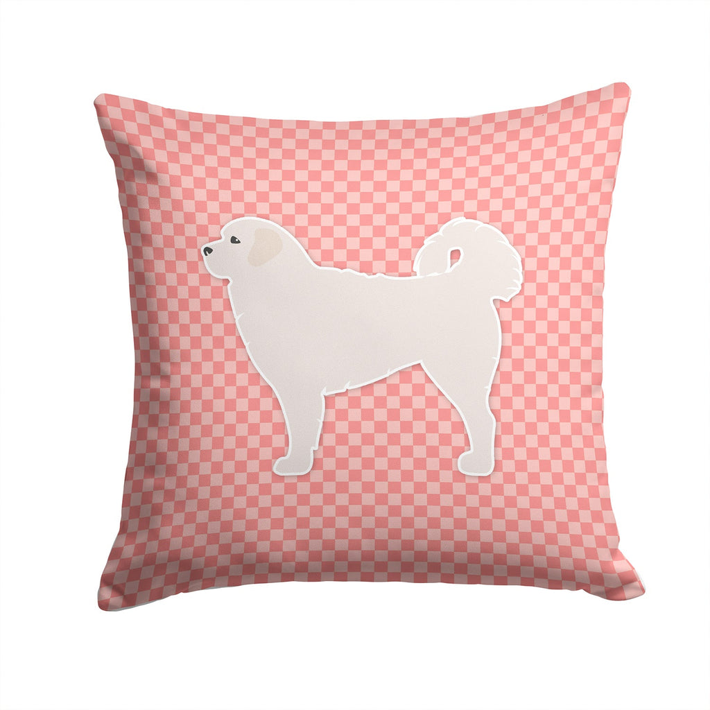 Polish Tatra Sheepdog Checkerboard Pink Decorative Throw Pillow 14x14 Indoor Outdoor Accent Cushion, Fabric Cover with Insert for Sofa, Bed, Porch & Living Room