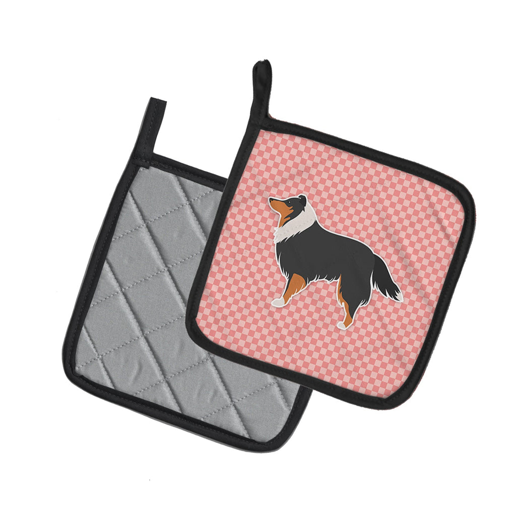 Sheltie/Shetland Sheepdog Checkerboard Pink Pot Holder Set of 2 Heat Resistant Quilted Hot Pads 7.5 x 7.5 Inch, Insulated Kitchen Trivets for Cooking & Baking
