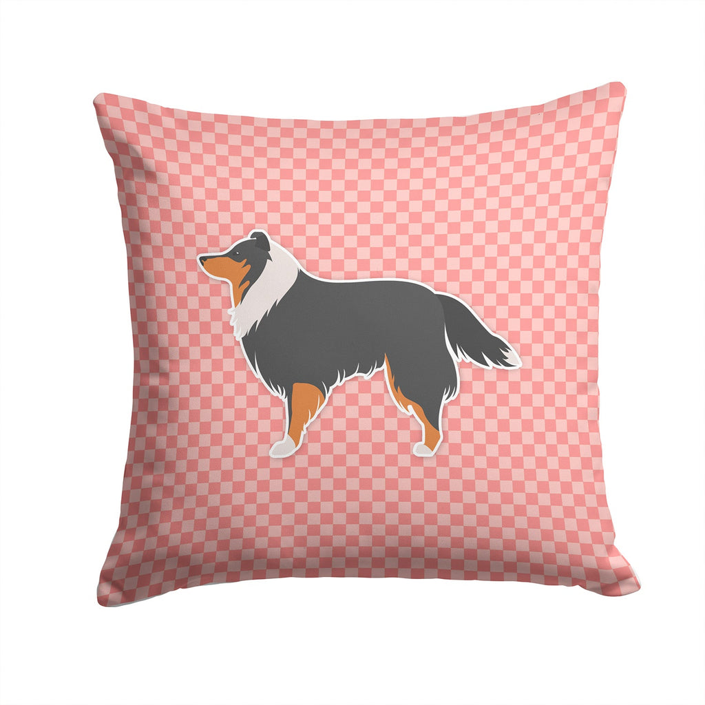 Sheltie/Shetland Sheepdog Checkerboard Pink Decorative Throw Pillow 14x14 Indoor Outdoor Accent Cushion, Fabric Cover with Insert for Sofa, Bed, Porch & Living Room