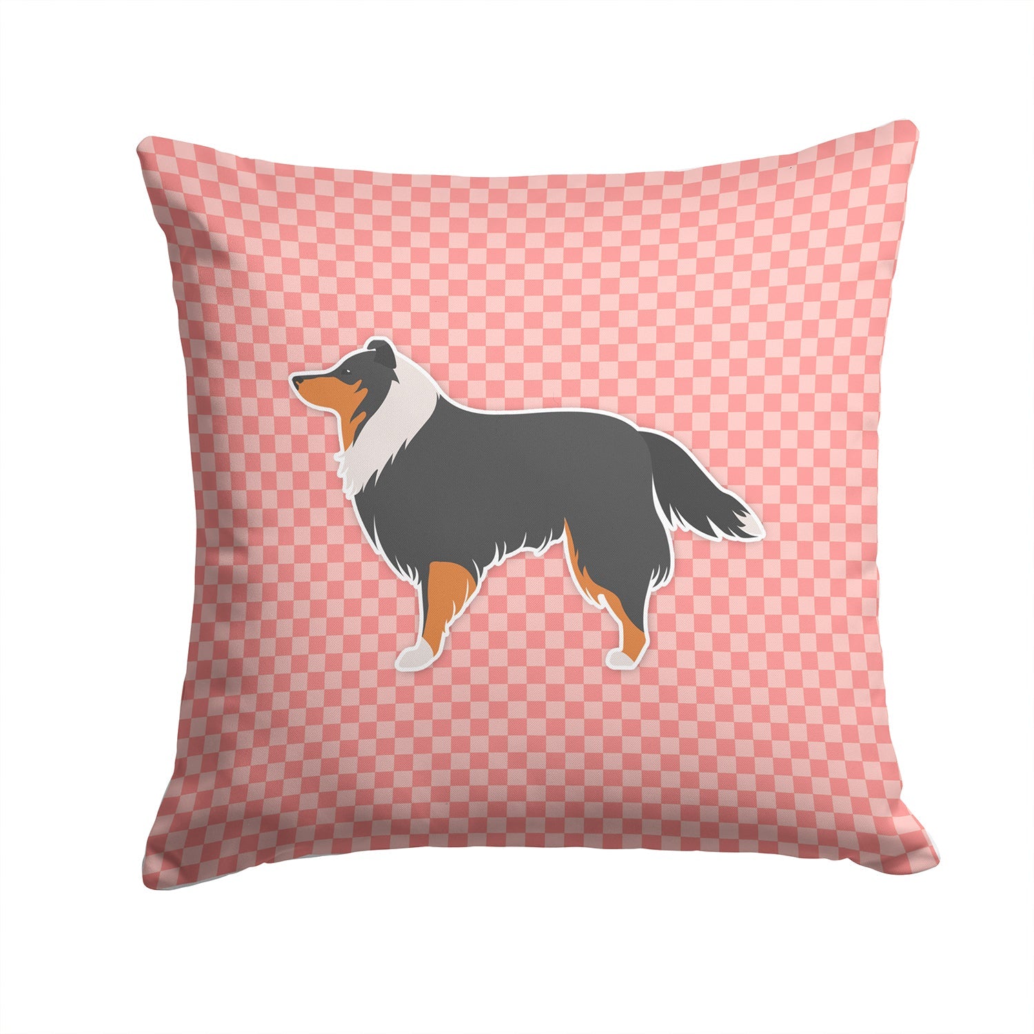 Sheltie/Shetland Sheepdog Checkerboard Pink Decorative Throw Pillow 14x14 Indoor Outdoor Accent Cushion, Fabric Cover with Insert for Sofa, Bed, Porch & Living Room