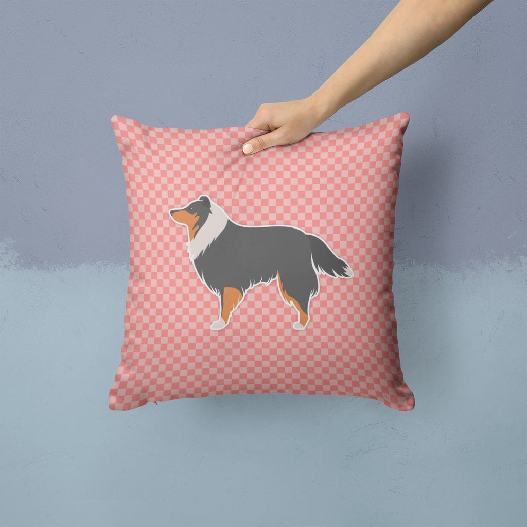 Sheltie/Shetland Sheepdog Checkerboard Pink Decorative Throw Pillow 14x14 Indoor Outdoor Accent Cushion, Fabric Cover with Insert for Sofa, Bed, Porch & Living Room