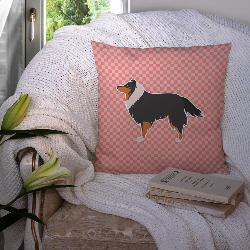 Sheltie/Shetland Sheepdog Checkerboard Pink Decorative Throw Pillow 14x14 Indoor Outdoor Accent Cushion, Fabric Cover with Insert for Sofa, Bed, Porch & Living Room