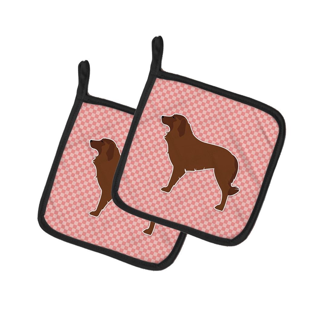 Portuguese Sheepdog Dog Checkerboard Pink Pot Holder Set of 2 Heat Resistant Quilted Hot Pads 7.5 x 7.5 Inch, Insulated Kitchen Trivets for Cooking & Baking