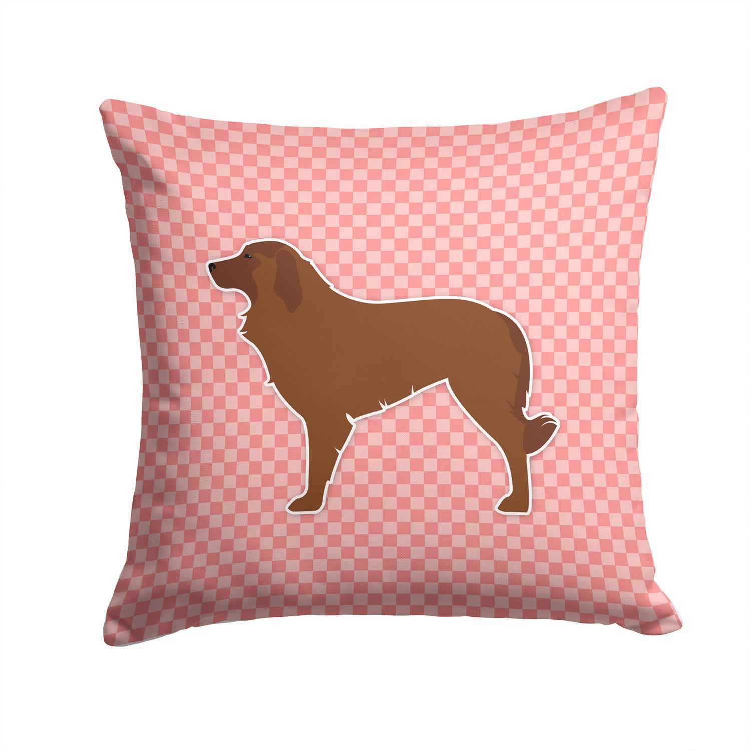 Portuguese Sheepdog Dog Checkerboard Pink Decorative Throw Pillow 14x14 Indoor Outdoor Accent Cushion, Fabric Cover with Insert for Sofa, Bed, Porch & Living Room