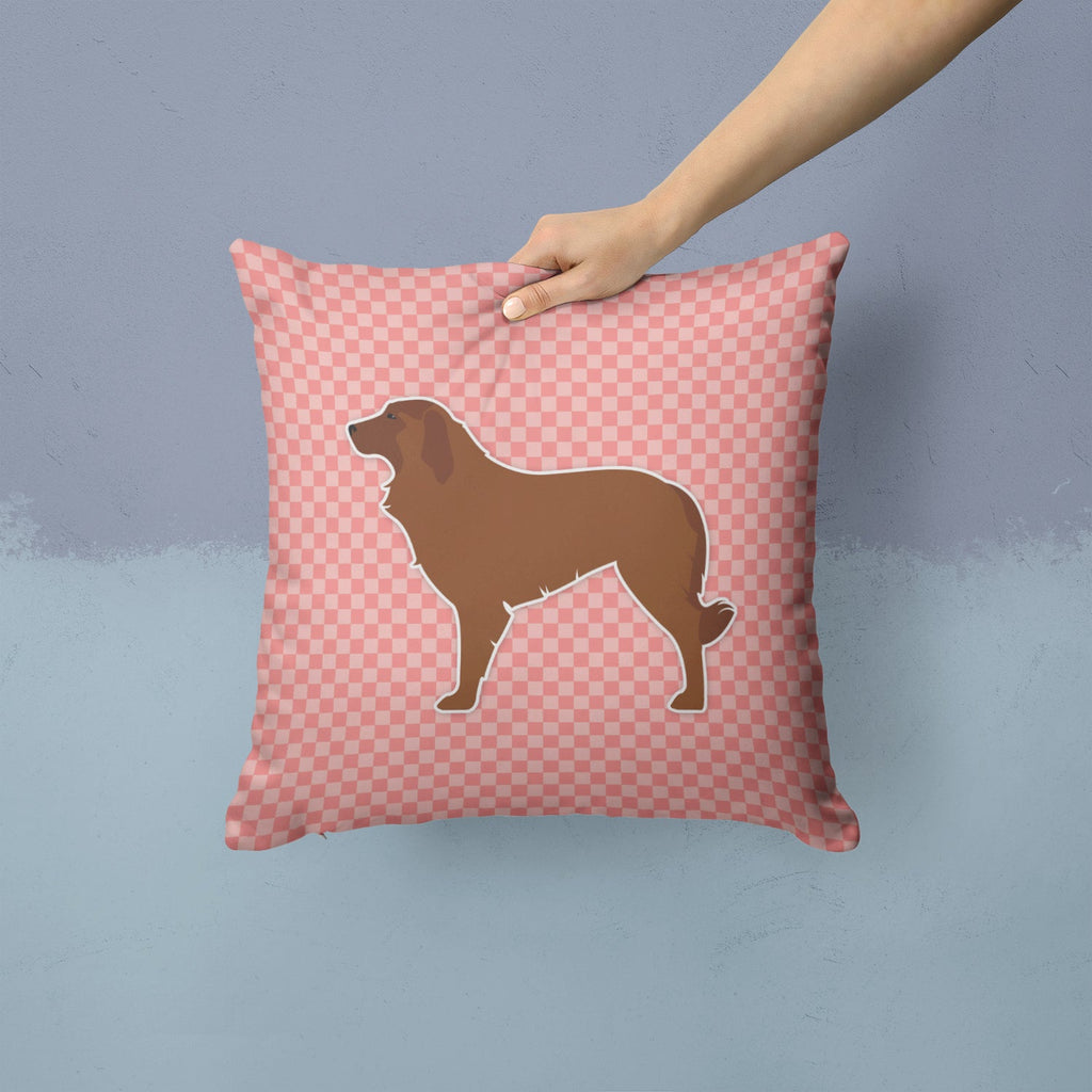 Portuguese Sheepdog Dog Checkerboard Pink Decorative Throw Pillow 14x14 Indoor Outdoor Accent Cushion, Fabric Cover with Insert for Sofa, Bed, Porch & Living Room
