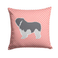 Polish Lowland Sheepdog Dog Checkerboard Pink Decorative Throw Pillow 14x14 Indoor Outdoor Accent Cushion, Fabric Cover with Insert for Sofa, Bed, Porch & Living Room