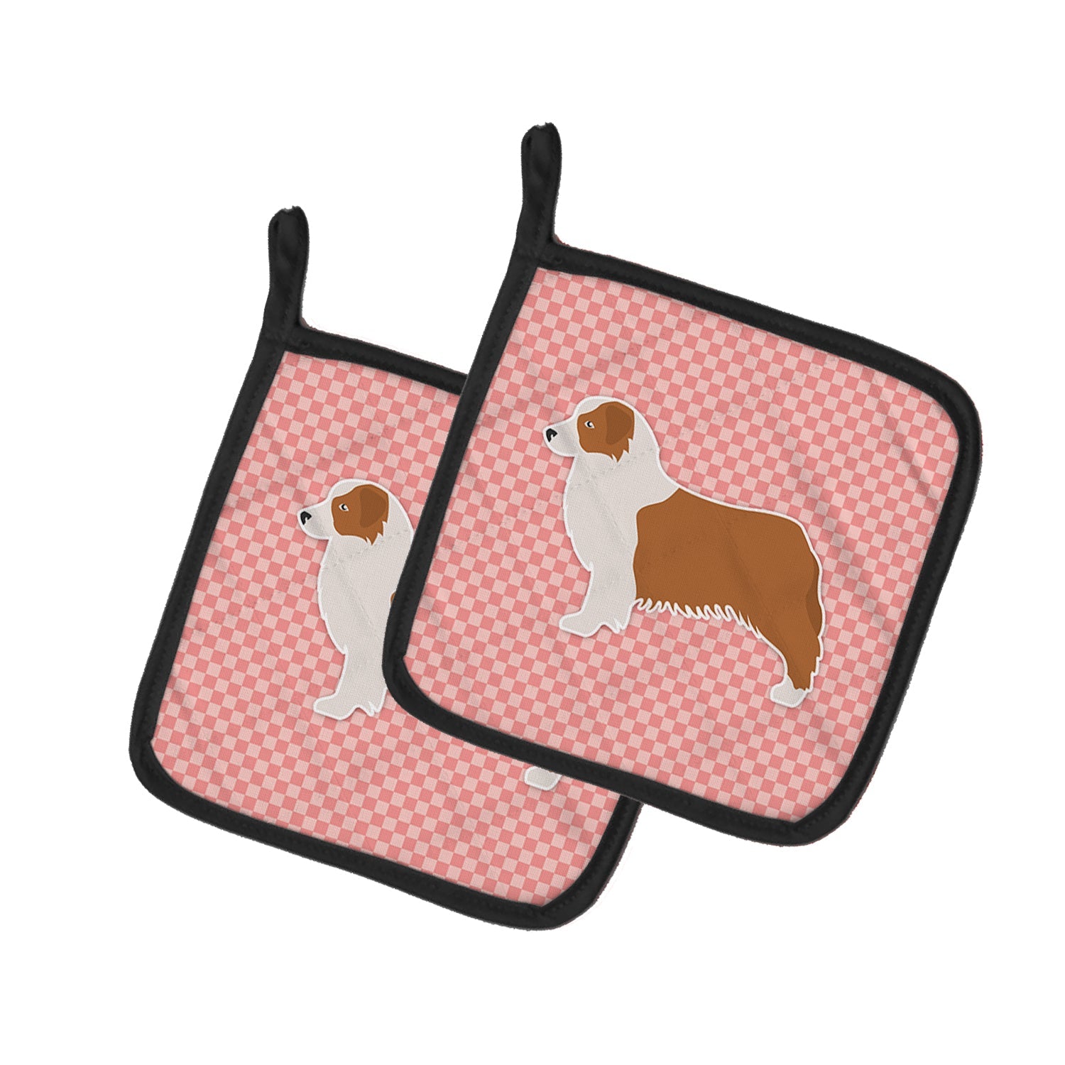Australian Shepherd Dog Checkerboard Pink Pot Holder Set of 2 Heat Resistant Quilted Hot Pads 7.5 x 7.5 Inch, Insulated Kitchen Trivets for Cooking & Baking