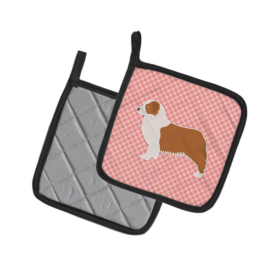Australian Shepherd Dog Checkerboard Pink Pot Holder Set of 2 Heat Resistant Quilted Hot Pads 7.5 x 7.5 Inch, Insulated Kitchen Trivets for Cooking & Baking