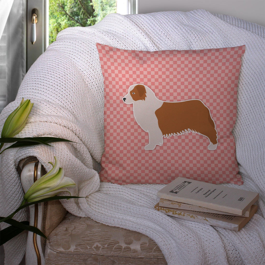 Australian Shepherd Dog Checkerboard Pink Decorative Throw Pillow 14x14 Indoor Outdoor Accent Cushion, Fabric Cover with Insert for Sofa, Bed, Porch & Living Room