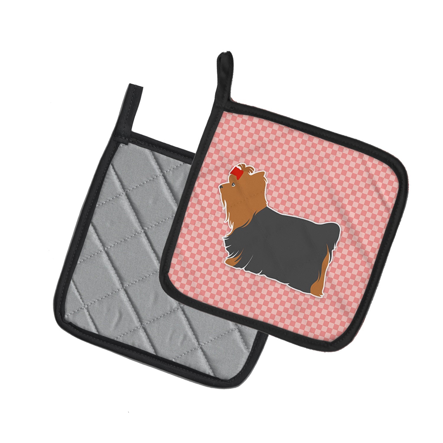 Yorkshire Terrier Yorkie Checkerboard Pink Pot Holder Set of 2 Heat Resistant Quilted Hot Pads 7.5 x 7.5 Inch, Insulated Kitchen Trivets for Cooking & Baking