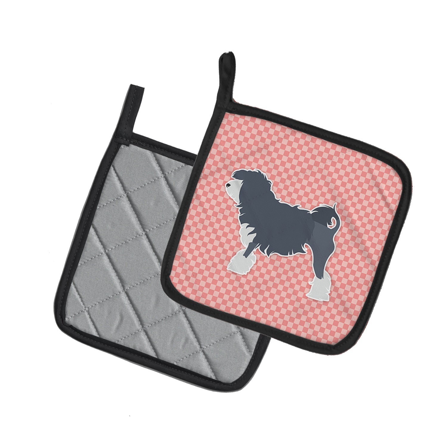 Lowchen Checkerboard Pink Pot Holder Set of 2 Heat Resistant Quilted Hot Pads 7.5 x 7.5 Inch, Insulated Kitchen Trivets for Cooking & Baking