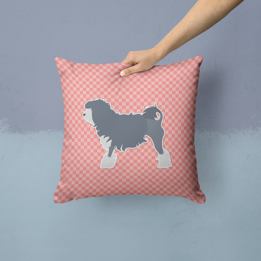 Lowchen Checkerboard Pink Decorative Throw Pillow 14x14 Indoor Outdoor Accent Cushion, Fabric Cover with Insert for Sofa, Bed, Porch & Living Room
